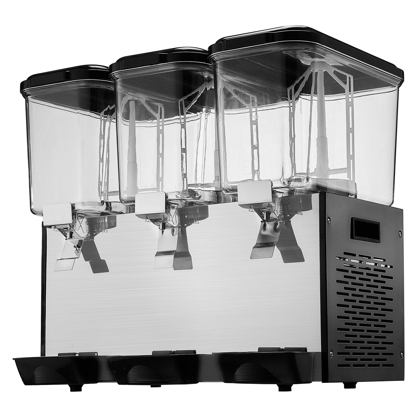 Dispensador de bebidas comercial VEVOR, 3 tanques de 18 L / 19 QT por tanque, dispensador de jugo, máquina de té helado de acero inoxidable de 512 W con temperatura de enfriamiento de 7 °C a 12 °C, para bebidas frías, restaurantes, bares y fiestas.