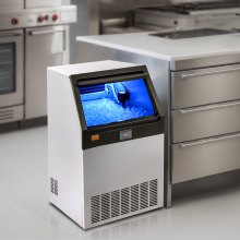 VEVOR Máquina para hacer hielo comercial, 160 libras/24 horas, máquina para hacer hielo, 80 cubitos de hielo en 12-15 minutos, máquina para hacer hielo con gabinete independiente con capacidad de almacenamiento de 66 libras, pantalla digital LED, para bar, hogar, oficina, restaurante