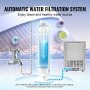 Filtración automática de agua para máquina de hielo comercial VEVOR que garantiza una fuente de agua limpia y saludable.