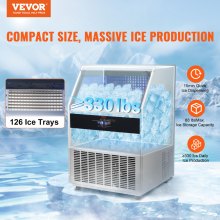 VEVOR Máquina para hacer hielo comercial, 330 libras/24 horas, máquina para hacer hielo, 126 cubitos de hielo en 12-15 minutos, máquina para hacer hielo con gabinete independiente con capacidad de almacenamiento de 88 libras, pantalla digital LED, para bar, hogar, restaurante