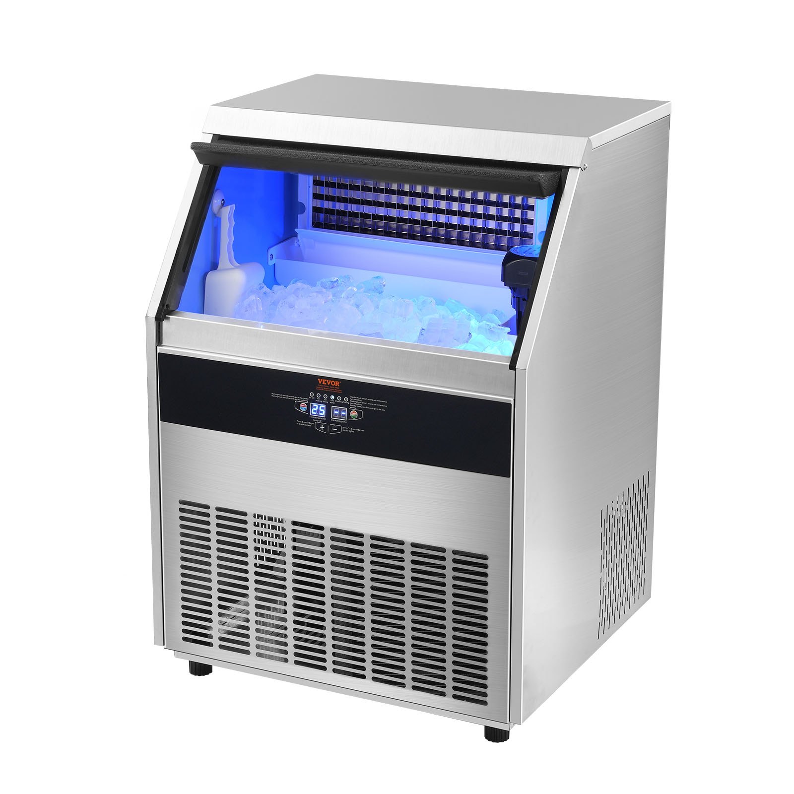 VEVOR Máquina para hacer hielo comercial, 330 libras/24 horas, máquina para hacer hielo, 126 cubitos de hielo en 12-15 minutos, máquina para hacer hielo con gabinete independiente con capacidad de almacenamiento de 88 libras, pantalla digital LED, para bar, hogar, restaurante