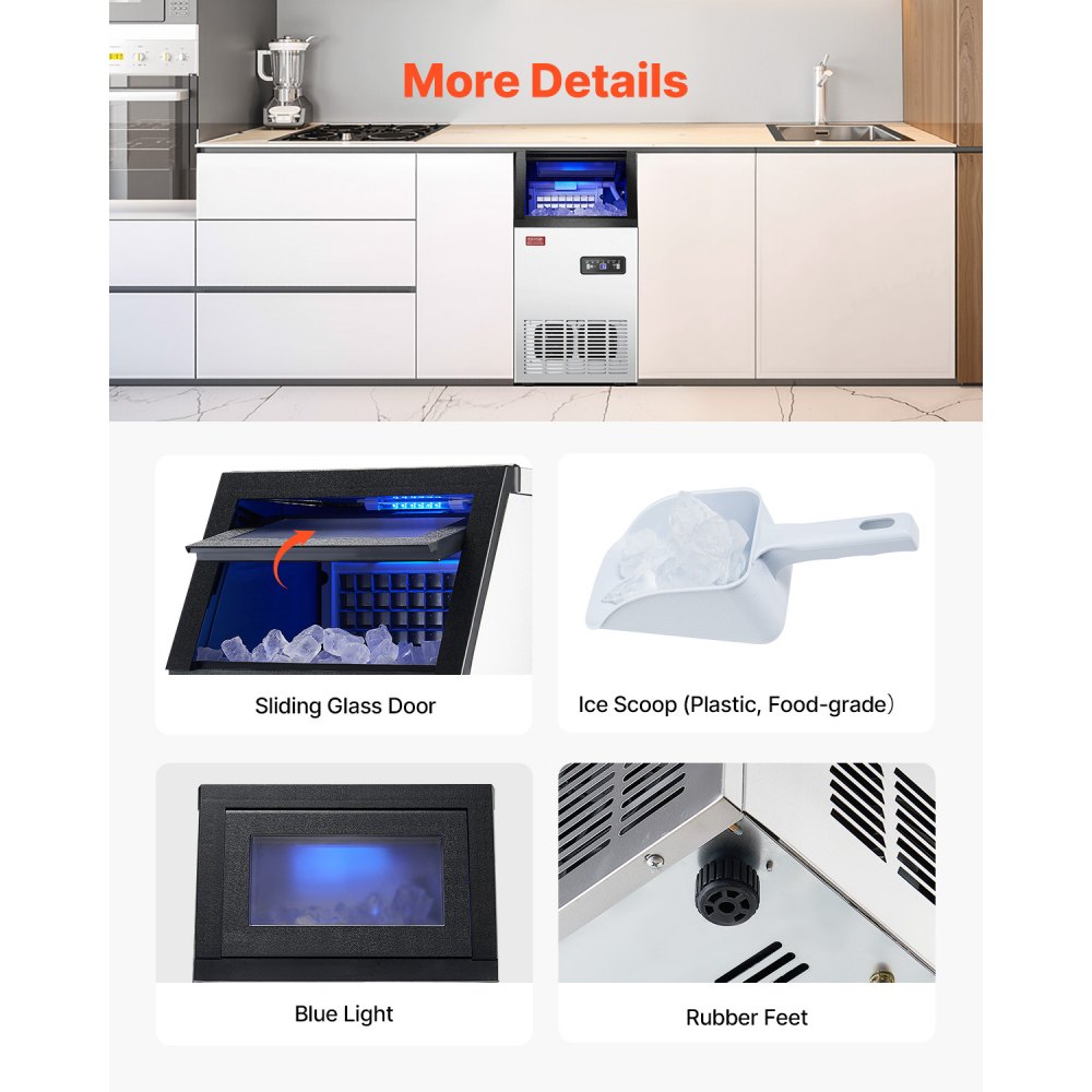 Máquina para fabricar hielo comercial VEVOR, 80 lb/24 h, capacidad de almacenamiento de 28 lb, 36 cubitos de hielo en 15 minutos, pantalla digital LED, autolimpiable, para bares, oficinas y restaurantes.