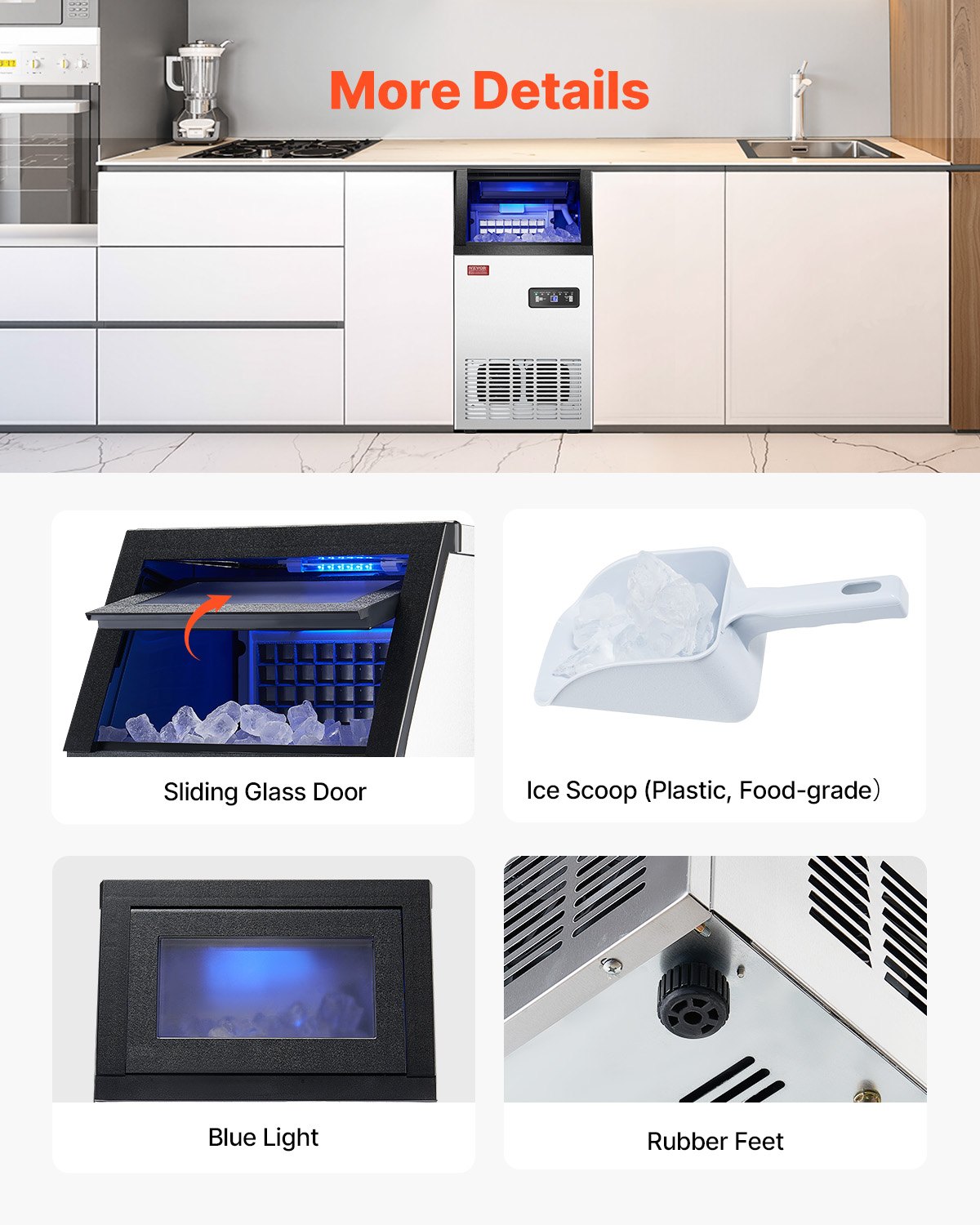 Máquina para fabricar hielo comercial VEVOR, 80 lb/24 h, capacidad de almacenamiento de 28 lb, 36 cubitos de hielo en 15 minutos, pantalla digital LED, autolimpiable, para bares, oficinas y restaurantes.