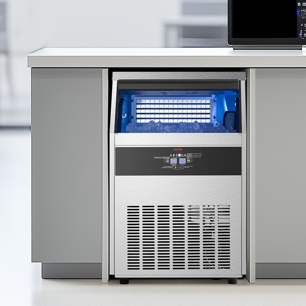 Máquina para fabricar hielo comercial VEVOR, 72 kg/24 h, capacidad de almacenamiento de 30 kg, 80 cubitos de hielo en 15 minutos, pantalla digital LED, autolimpiable, para bares, oficinas y restaurantes.