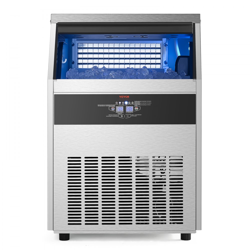 Máquina para fabricar hielo comercial VEVOR, 72 kg/24 h, capacidad de almacenamiento de 30 kg, 80 cubitos de hielo en 15 minutos, pantalla digital LED, autolimpiable, para bares, oficinas y restaurantes.