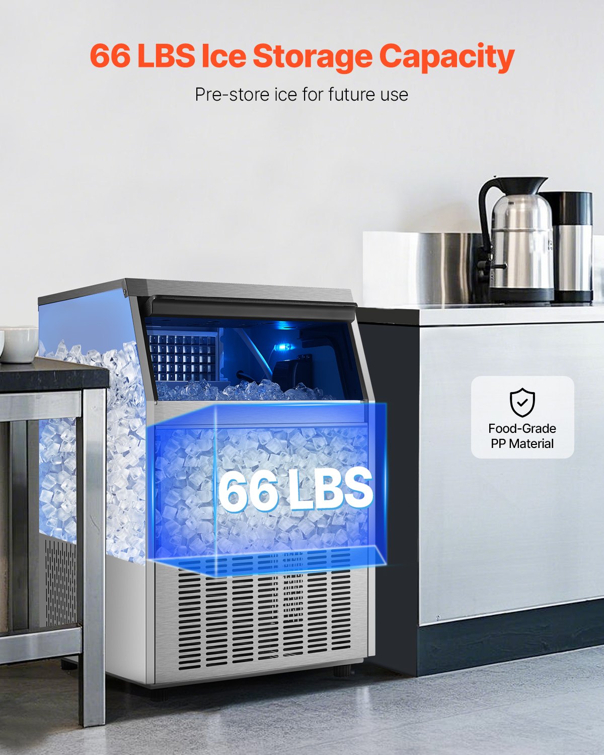 Máquina de hielo comercial de gabinete independiente, 160 lb/24 h, 80 cubos de hielo