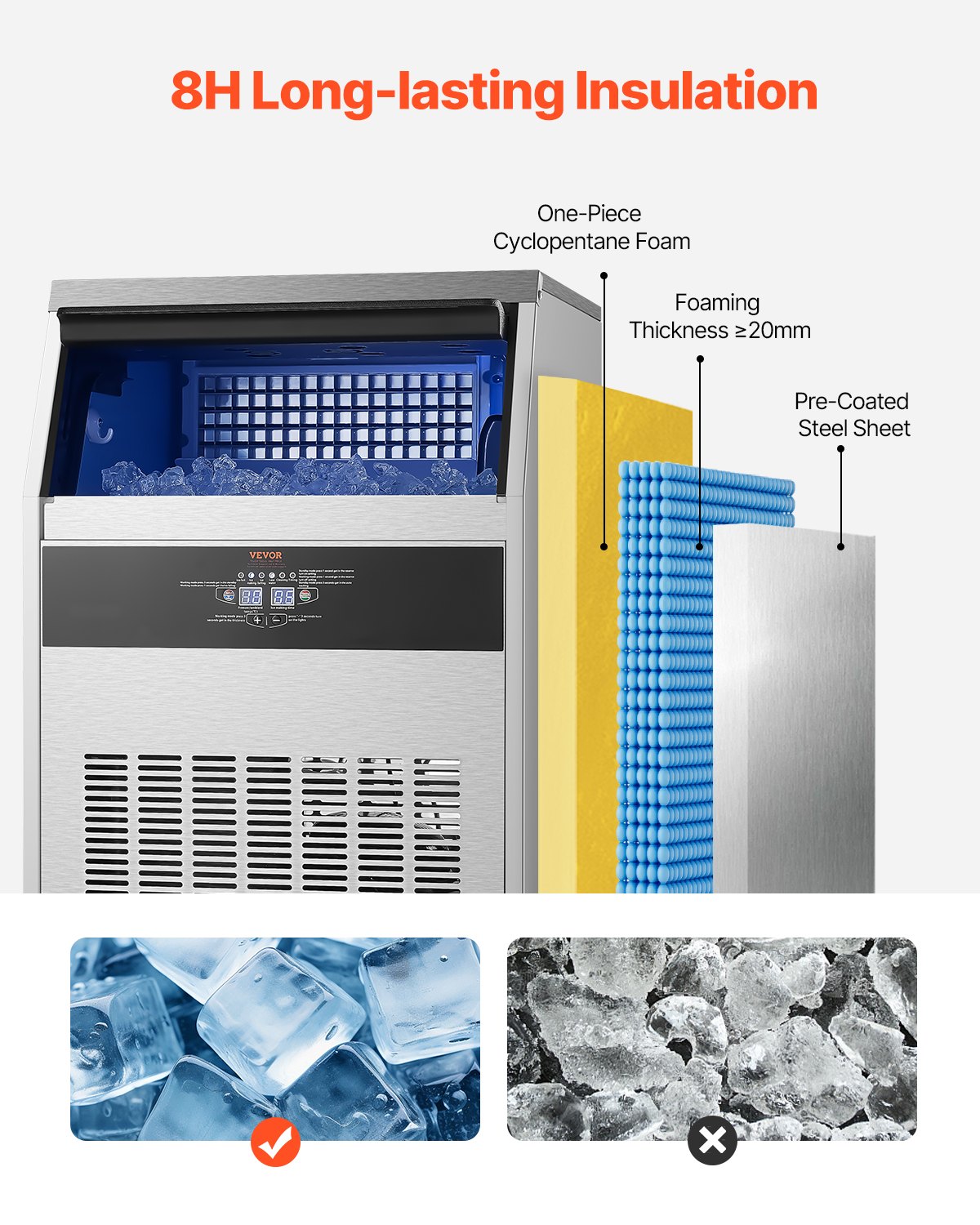 Máquina de hielo comercial de gabinete independiente, 160 lb/24 h, 80 cubos de hielo