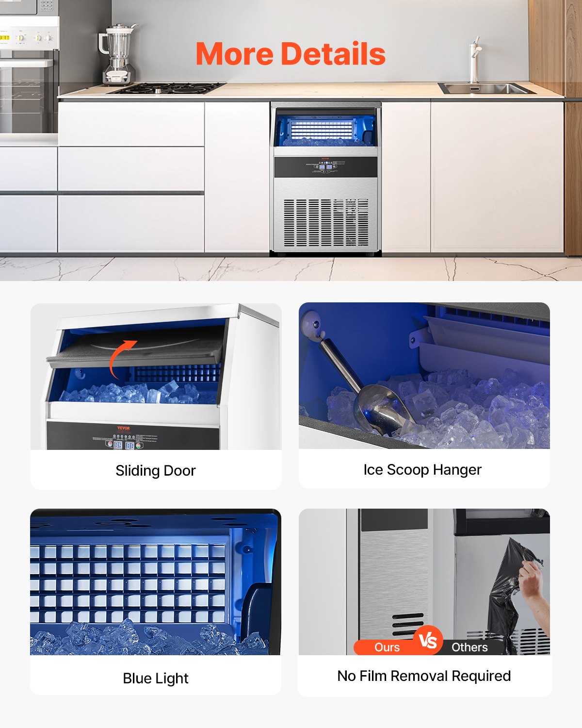 Máquina de hielo comercial de gabinete independiente, 160 lb/24 h, 80 cubos de hielo