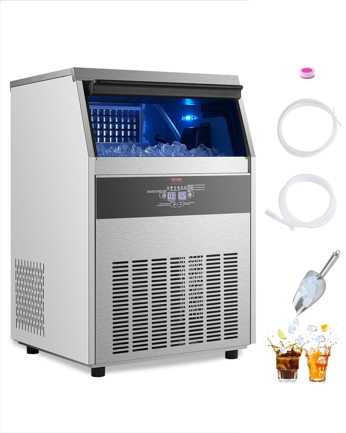 Máquina de hielo comercial de gabinete independiente, 160 lb/24 h, 80 cubos de hielo