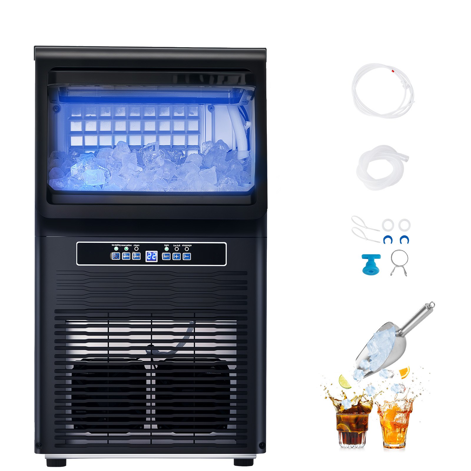 Máquina para fabricar hielo comercial VEVOR, 80 lb/24 h, capacidad de almacenamiento de 12 lb, 36 cubitos de hielo en 15 minutos, pantalla digital LED, autolimpiable, para bares, oficinas y restaurantes.