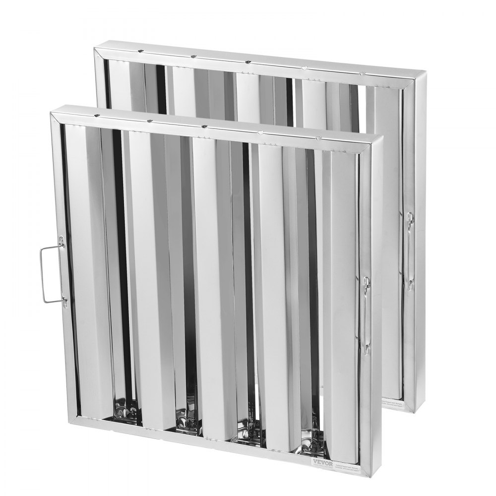 Filtro para campana extractora comercial VEVOR, 19,5 pulgadas de ancho x 19,5 pulgadas de alto, filtro deflector de acero inoxidable para campana extractora de restaurante, apto para campanas extractoras comerciales de cocina con clasificación de grasa, 4 ranuras, paquete de 2