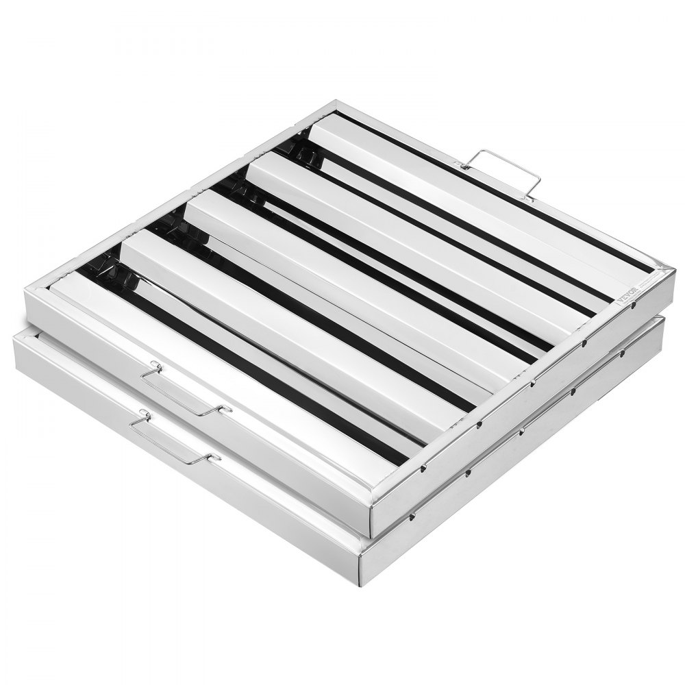 Filtro para campana extractora comercial VEVOR, 19,5 pulgadas de ancho x 19,5 pulgadas de alto, filtro deflector de acero inoxidable para campana extractora de restaurante, apto para campanas extractoras comerciales de cocina con clasificación de grasa, 4 ranuras, paquete de 2