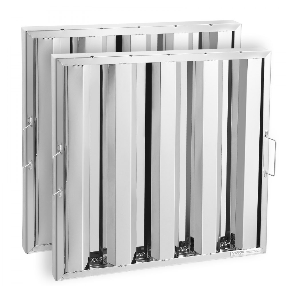 Filtro para campana extractora comercial VEVOR, 19,5 pulgadas de ancho x 19,5 pulgadas de alto, filtro deflector de acero inoxidable para campana extractora de restaurante, apto para campanas extractoras comerciales de cocina con clasificación de grasa, 4 ranuras, paquete de 2