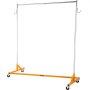 Estantería VEVOR Z con base naranja y postes plateados, con ganchos y ruedas.