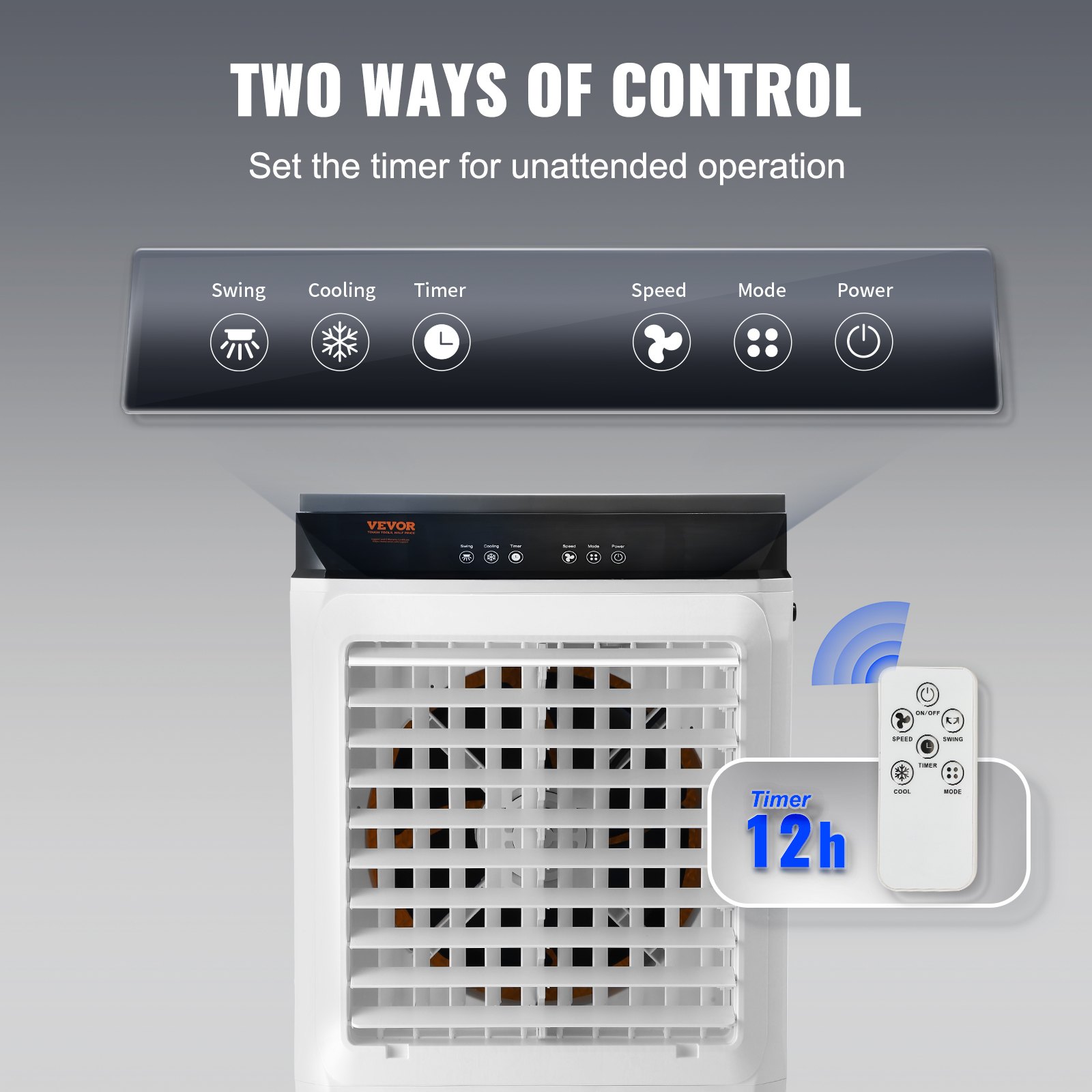 Enfriador evaporativo VEVOR, 2100 CFM, enfriador de aire oscilante de 135° con 3 velocidades ajustables y temporizador de 12 horas, enfriador de aire portátil de 7 galones para 750 pies cuadrados, uso en interiores/exteriores, certificado por la FCC