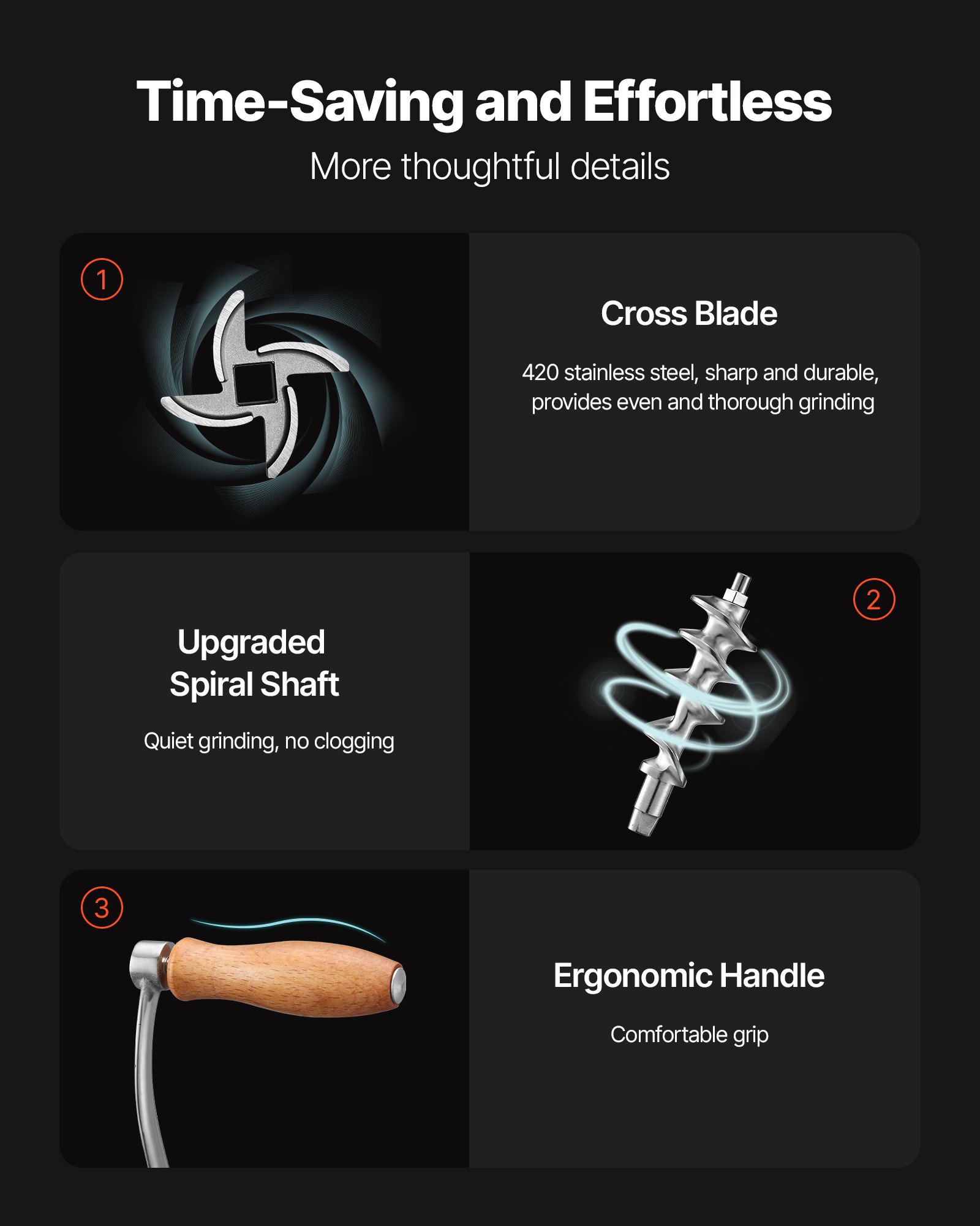 VEVOR Picadora de carne manual, picadora de carne manual de acero inoxidable 304 con abrazadera de mesa de acero, picadora de carne para hacer salchichas con 1 cuchilla de corte, 2 platos de corte, tubo de salchicha para champiñones de pimienta de cerdo de res