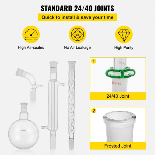 VEVOR New Laboratory Glassware 24/40 Chemistry Glassware 32PCS Chemistry Lab Glassware Kit 250 1000ml para destilaciones Separación Purificación Synthe (24/40, 32PCS)