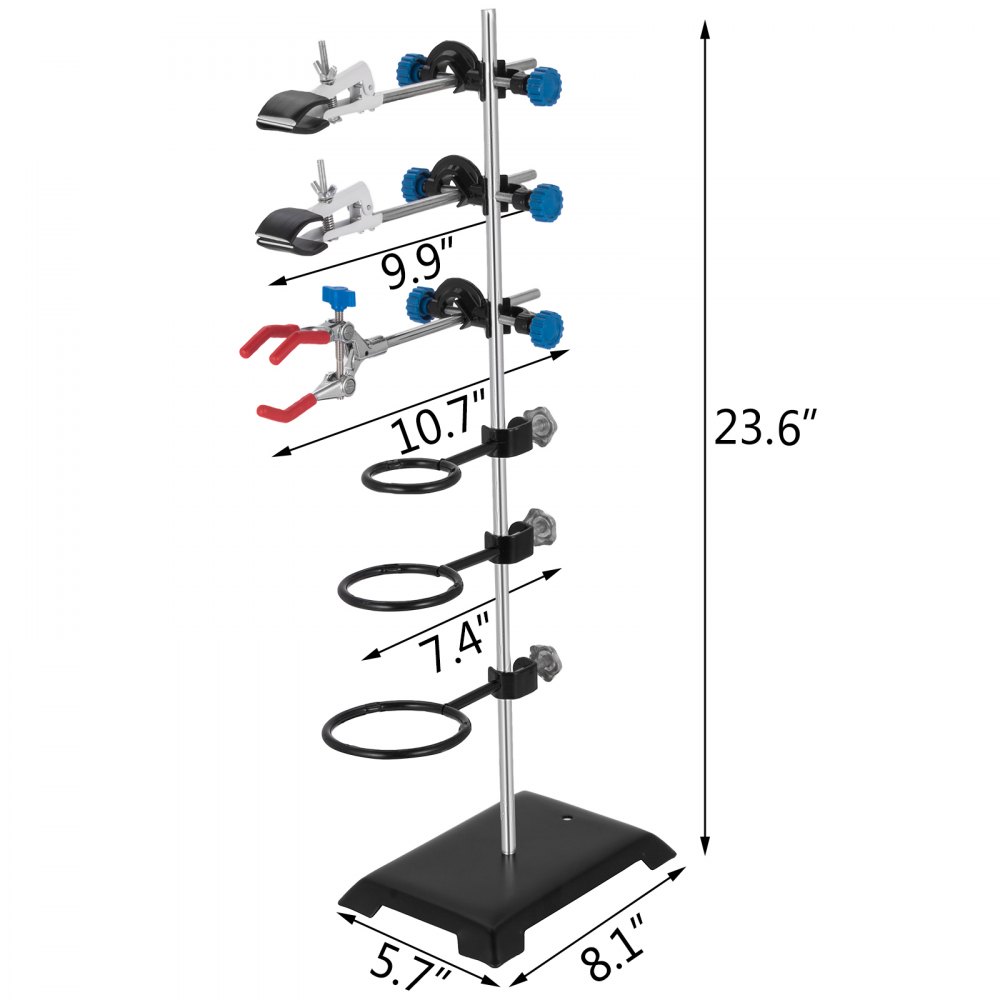 VEVOR Juego de artículos de metal de grado de laboratorio - Soporte de soporte Material de hierro de primera calidad Soporte de soporte de laboratorio Abrazadera de laboratorio Abrazadera de matraz Soporte de condensador 60 cm