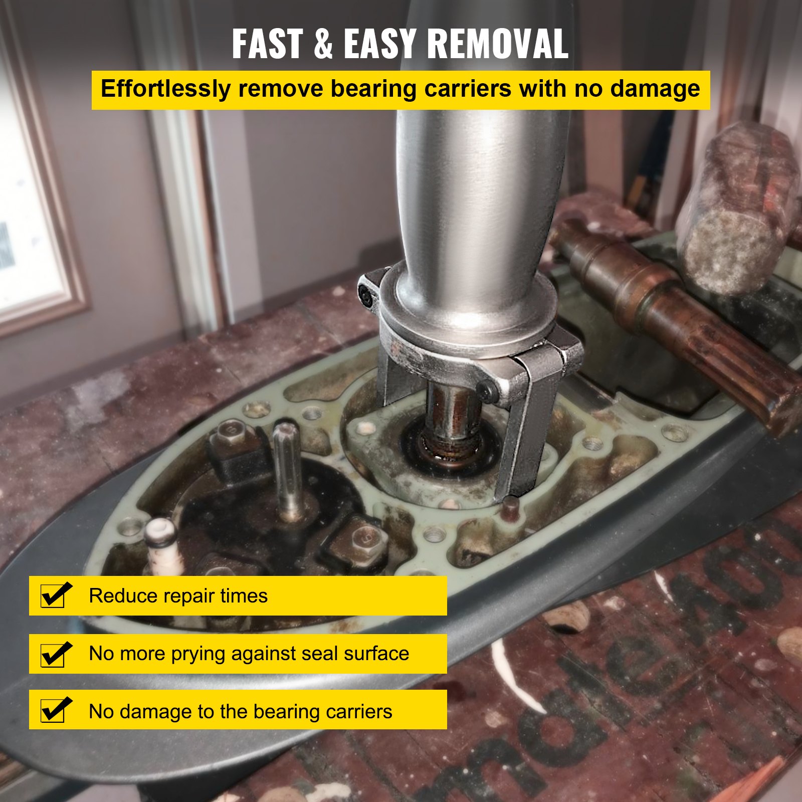 Extractor de cojinete superior VEVOR, con adaptador de eje de collar de transmisión MT0013, compatible con Yamaha, Johnson, Evinrude, Honda, Mercury, Extractor de cojinete superior marino de acero para extracción de cojinetes portadores