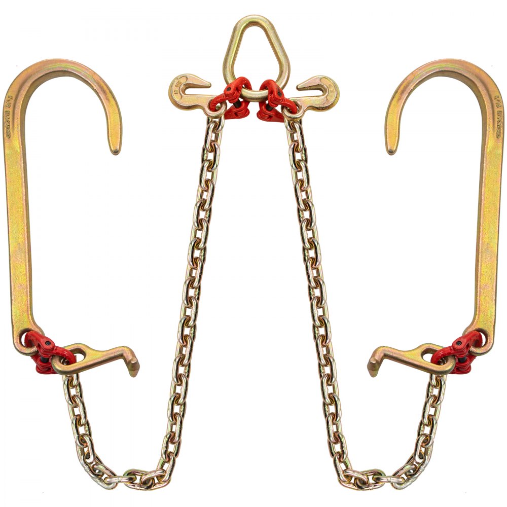 Cadena de brida VEVOR con dos ganchos largos y conectores rojos para elevación.