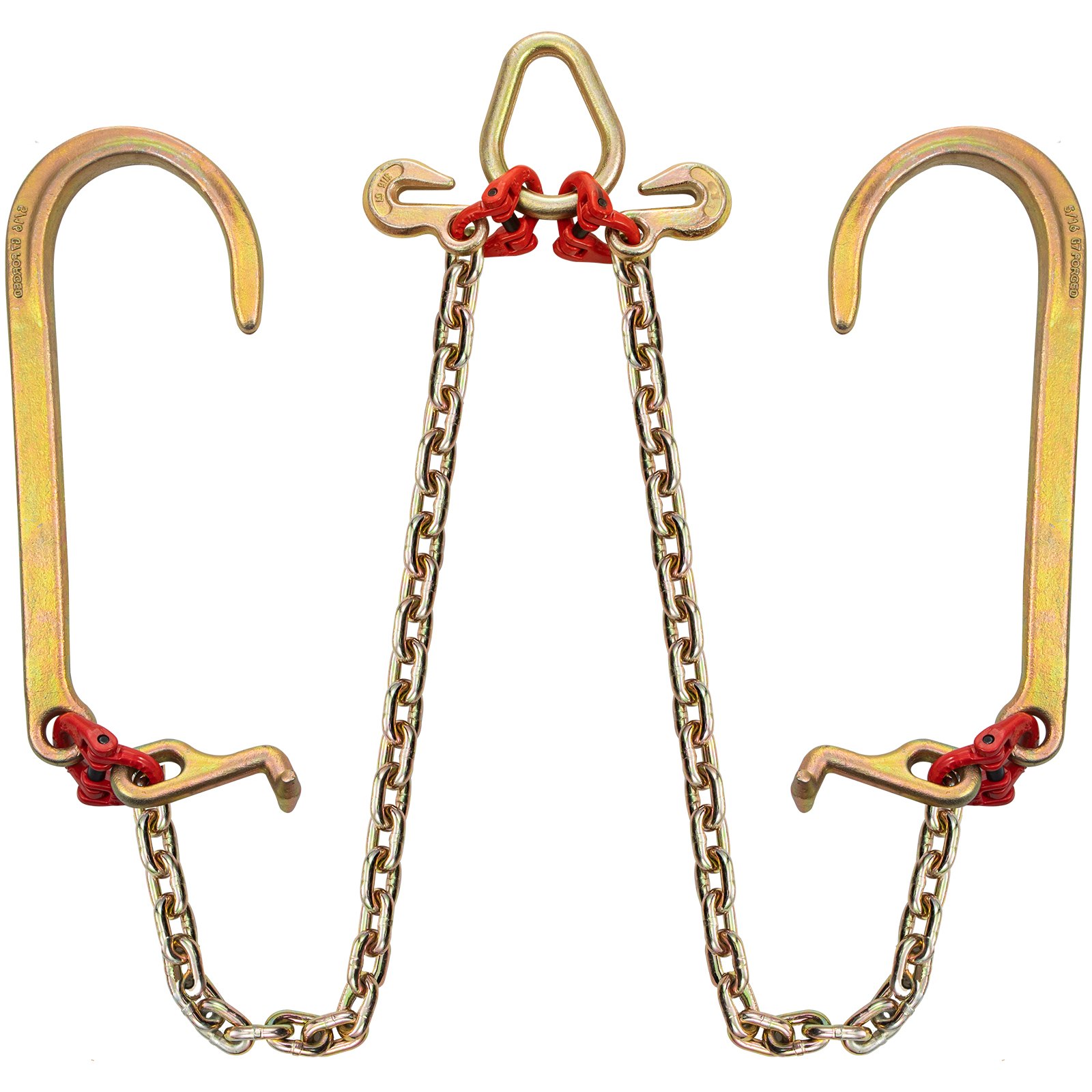 Cadena de brida VEVOR con dos ganchos largos y conectores rojos para elevación.