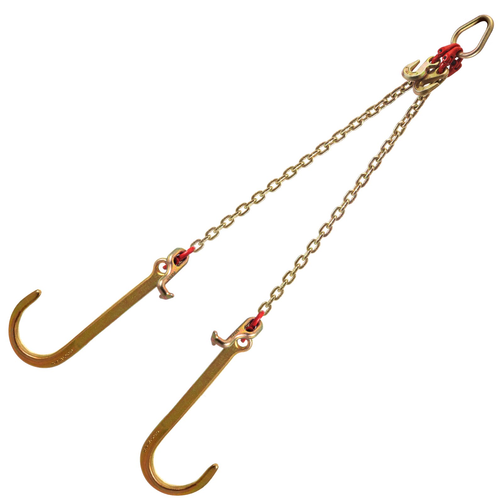 Cadena de brida VEVOR con ganchos dorados dobles y conectores rojos.