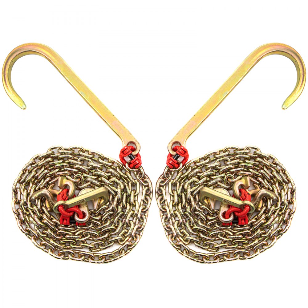 Cadena con gancho en forma de J VEVOR, ganchos duraderos con cadenas de acero enrolladas y conectores rojos.