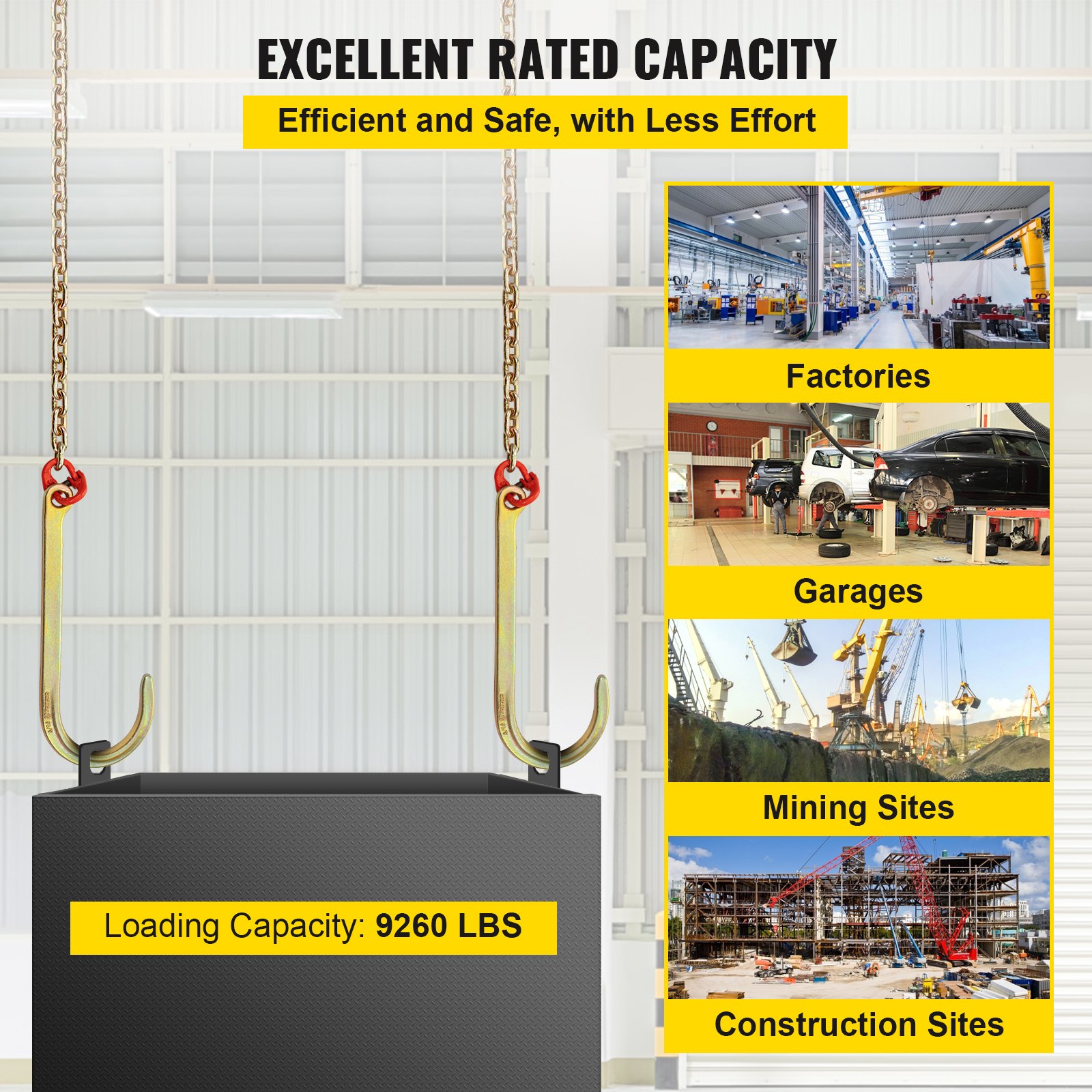 Cadena con gancho en J VEVOR con capacidad de 9260 lb para fábricas, garajes, minería, construcción.