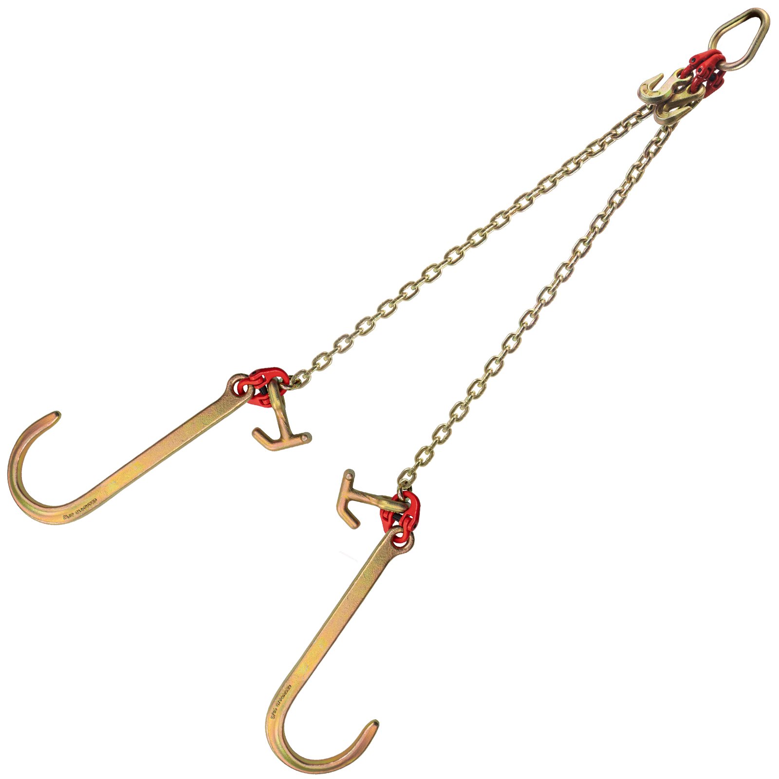 Cadena de brida VEVOR de doble gancho con eslabones dorados duraderos y conectores rojos.