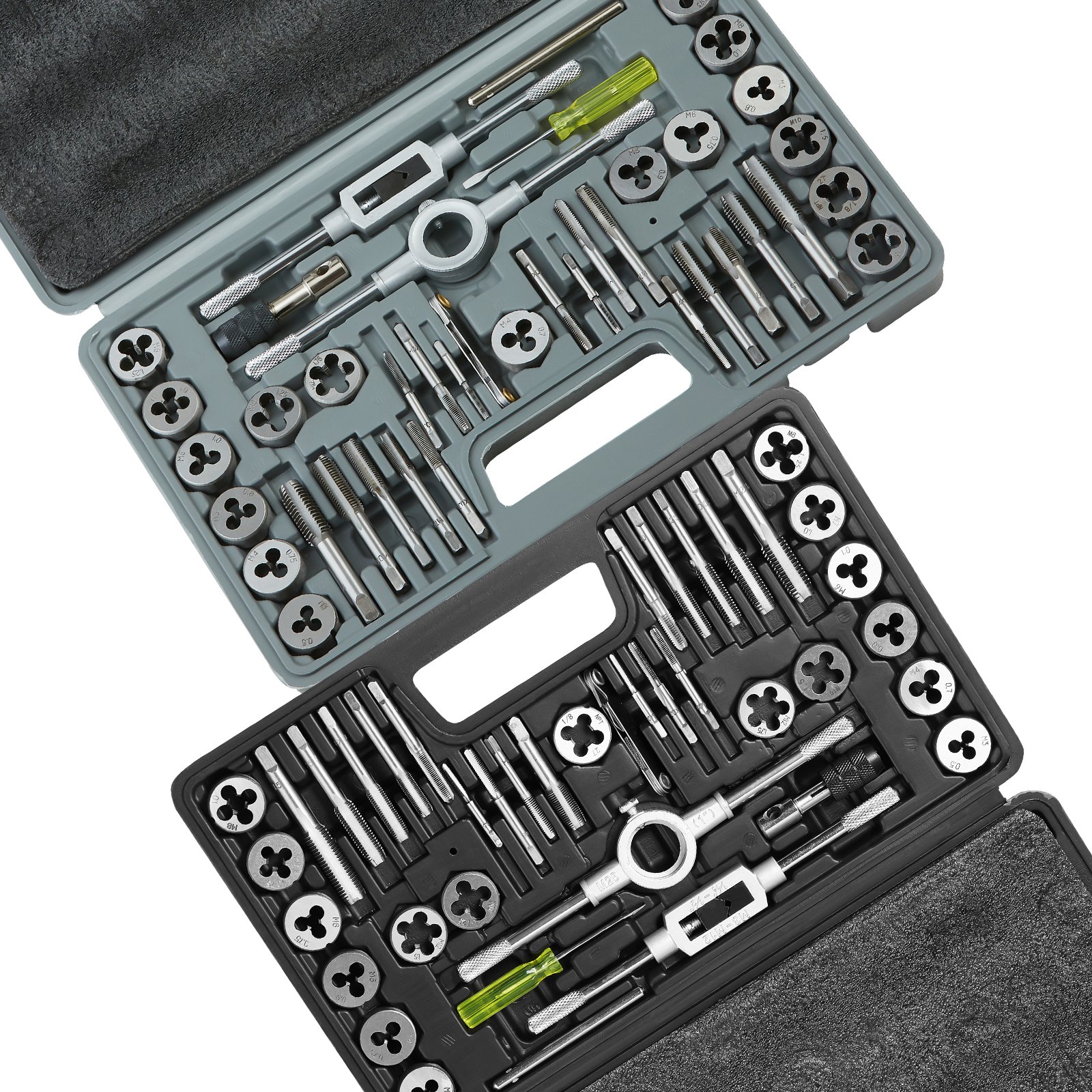 Juego de machos y terrajas VEVOR, 80 piezas métricas y estándar SAE, machos y terrajas de acero para rodamientos, herramienta de roscado esencial para cortar roscas internas externas, con accesorios completos y estuche de almacenamiento