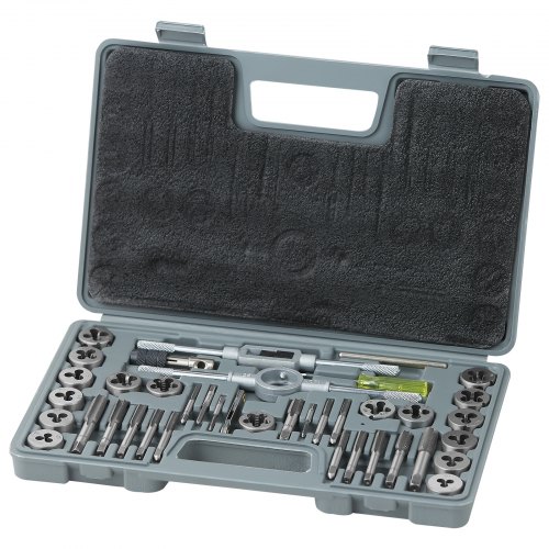 Juego de machos y terrajas VEVOR, 40 piezas que incluyen tamaño SAE NC/NF/NPT, machuelos y terrajas de acero para cojinetes, herramienta de roscado esencial para cortar roscas internas externas, con accesorios completos y estuche de almacenamiento