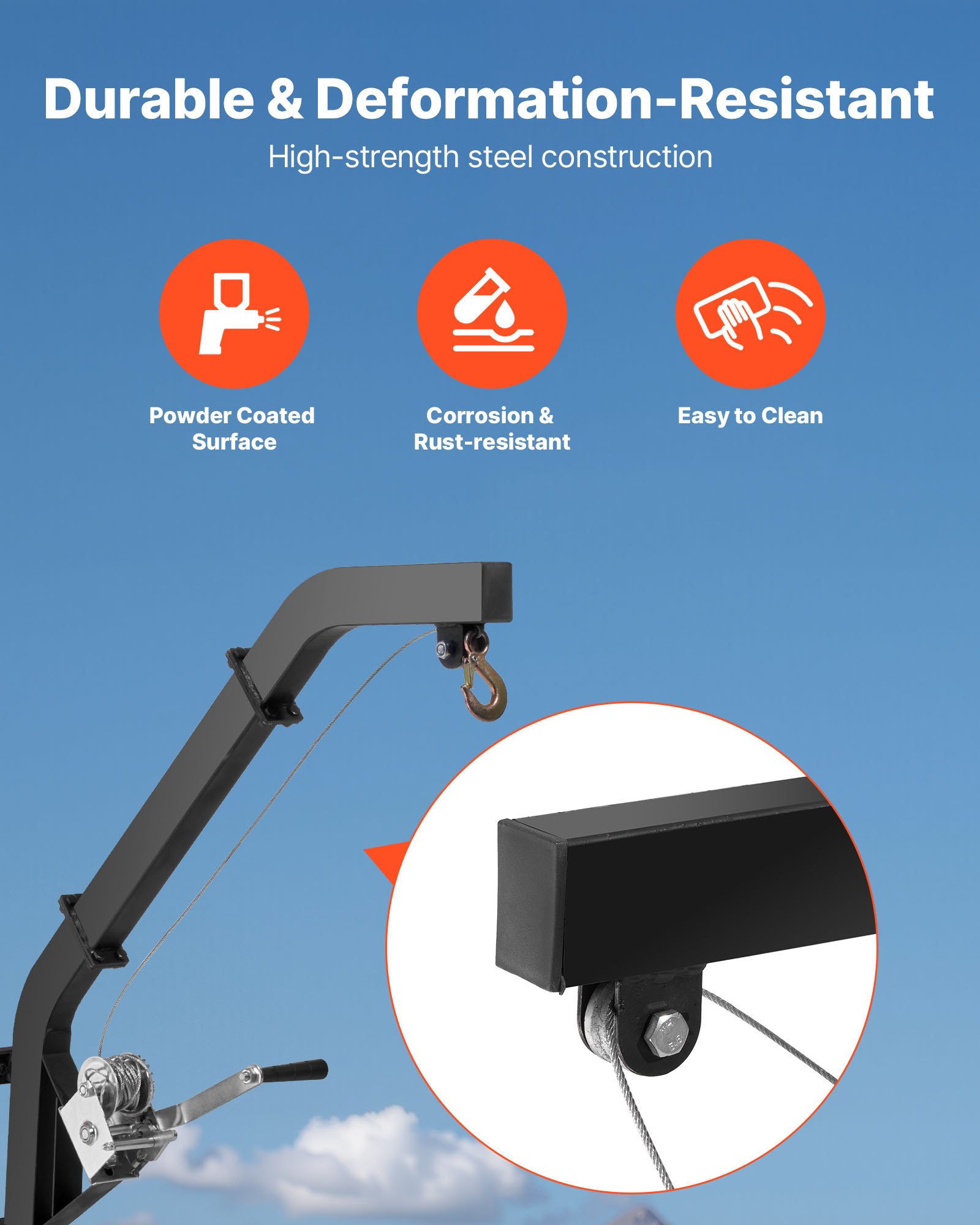 VEVOR - Polipasto para ciervos montado en árbol, capacidad de carga de 160 kg, cabrestante de caza con correa de trinquete, colgador resistente para ciervos para desollar, limpiar, colgar alimento y preparar el terreno, color negro