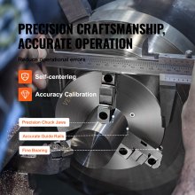 VEVOR Portabrocas de torno de 3 mordazas, 10'', Portabrocas de torno autocentrante, rango de sujeción de 0,24-9,84 pulgadas/6-250 mm con tornillos de fijación con llave en T Llave hexagonal, para torno Impresora 3D Centro de mecanizado Fresadora Taladro