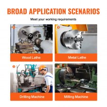 VEVOR Portabrocas de torno de 3 mordazas, 8'', Portabrocas de torno autocentrante, rango de sujeción de 0,16-8 pulg./4-200 mm con tornillos de fijación con llave en T Llave hexagonal, para torno Impresora 3D Centro de mecanizado Fresadora Taladro
