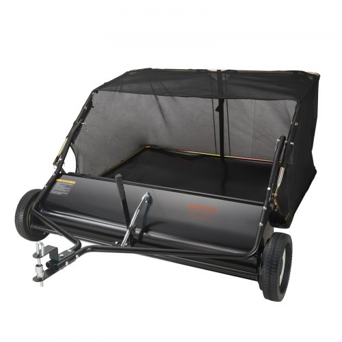 VEVOR Barredora de césped, 42.5", 25 pies cúbicos, barredora de remolque detrás del patio, diseño de cuerda de descarga y resistente, duradero de usar, recolector de hojas y césped con altura de barrido ajustable para recoger escombros y césped