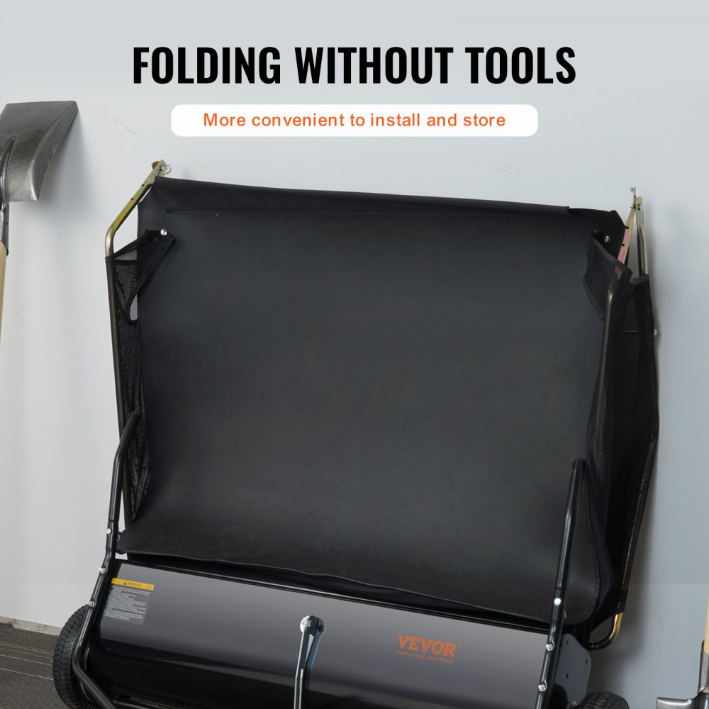 VEVOR Barredora de Césped con Remolque de 108 cm Colector de Hojas y Pasto de Gran Capacidad de Pies con Altura de Barrido Ajustable, Diseño de Cuerda de Descarga para Agarrar Escombros y Pasto