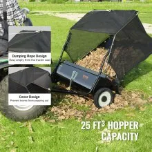 VEVOR Barredora de césped, 42.5", 25 pies cúbicos, barredora de remolque detrás del patio, diseño de cuerda de descarga y resistente, duradero de usar, recolector de hojas y césped con altura de barrido ajustable para recoger escombros y césped