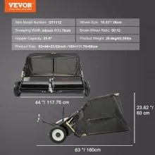VEVOR Barredora de césped, 42.5", 25 pies cúbicos, barredora de remolque detrás del patio, diseño de cuerda de descarga y resistente, duradero de usar, recolector de hojas y césped con altura de barrido ajustable para recoger escombros y césped