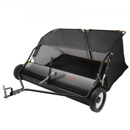 VEVOR Barredora de césped, 48.5", 26 pies cúbicos, barredora de remolque detrás del patio, diseño de cuerda de descarga y resistente, duradero de usar, recolector de hojas y césped con altura de barrido ajustable para recoger escombros y césped