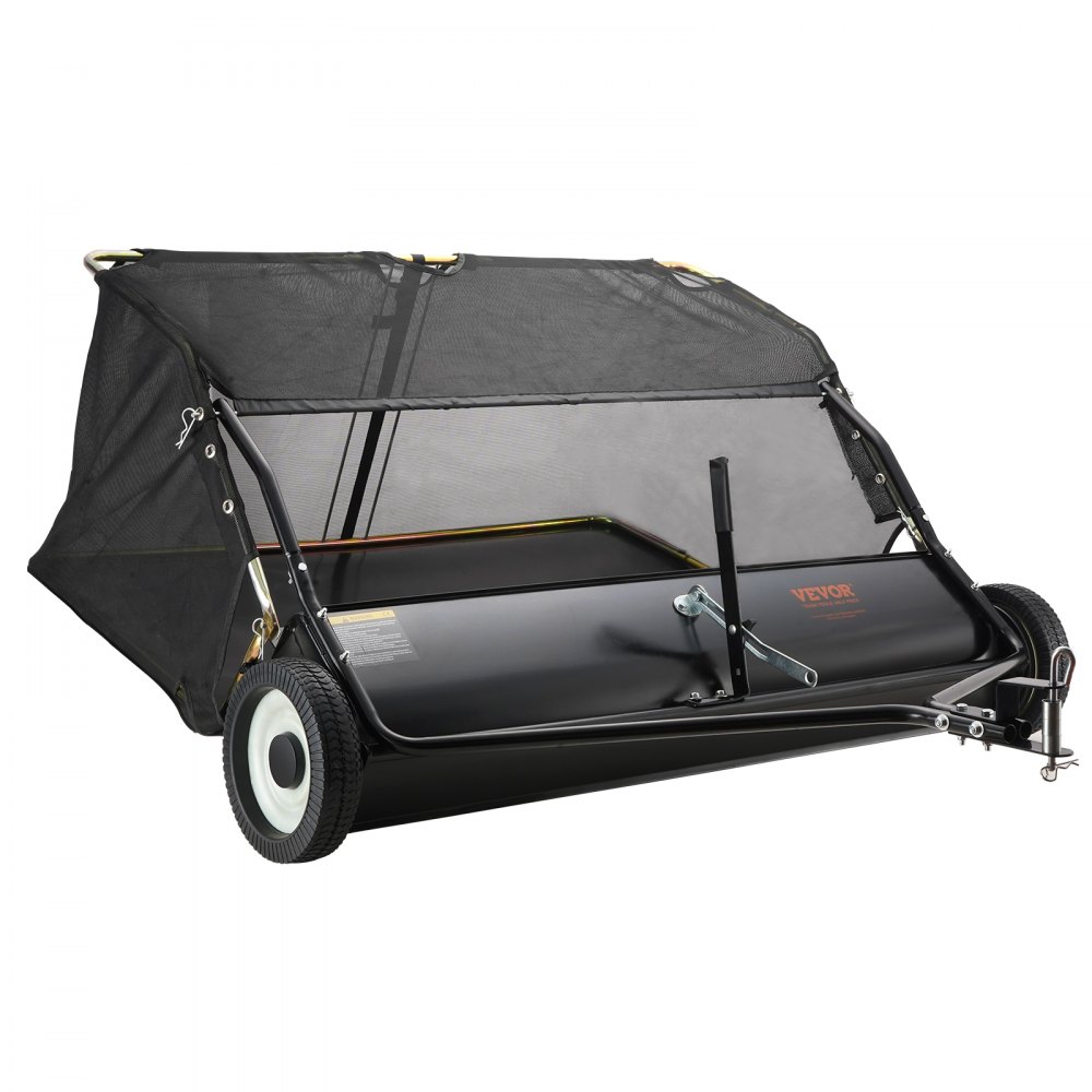 VEVOR Barredora de césped, 48.5", 26 pies cúbicos, barredora de remolque detrás del patio, diseño de cuerda de descarga y resistente, duradero de usar, recolector de hojas y césped con altura de barrido ajustable para recoger escombros y césped