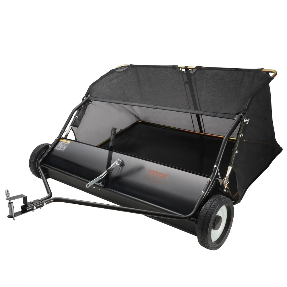VEVOR Barredora de césped, 48.5", 26 pies cúbicos, barredora de remolque detrás del patio, diseño de cuerda de descarga y resistente, duradero de usar, recolector de hojas y césped con altura de barrido ajustable para recoger escombros y césped