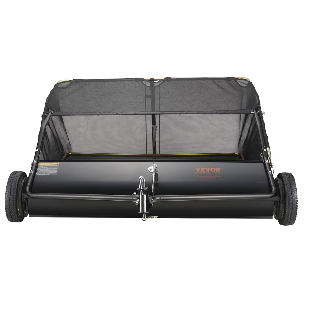 VEVOR Barredora de césped, 48.5", 26 pies cúbicos, barredora de remolque detrás del patio, diseño de cuerda de descarga y resistente, duradero de usar, recolector de hojas y césped con altura de barrido ajustable para recoger escombros y césped