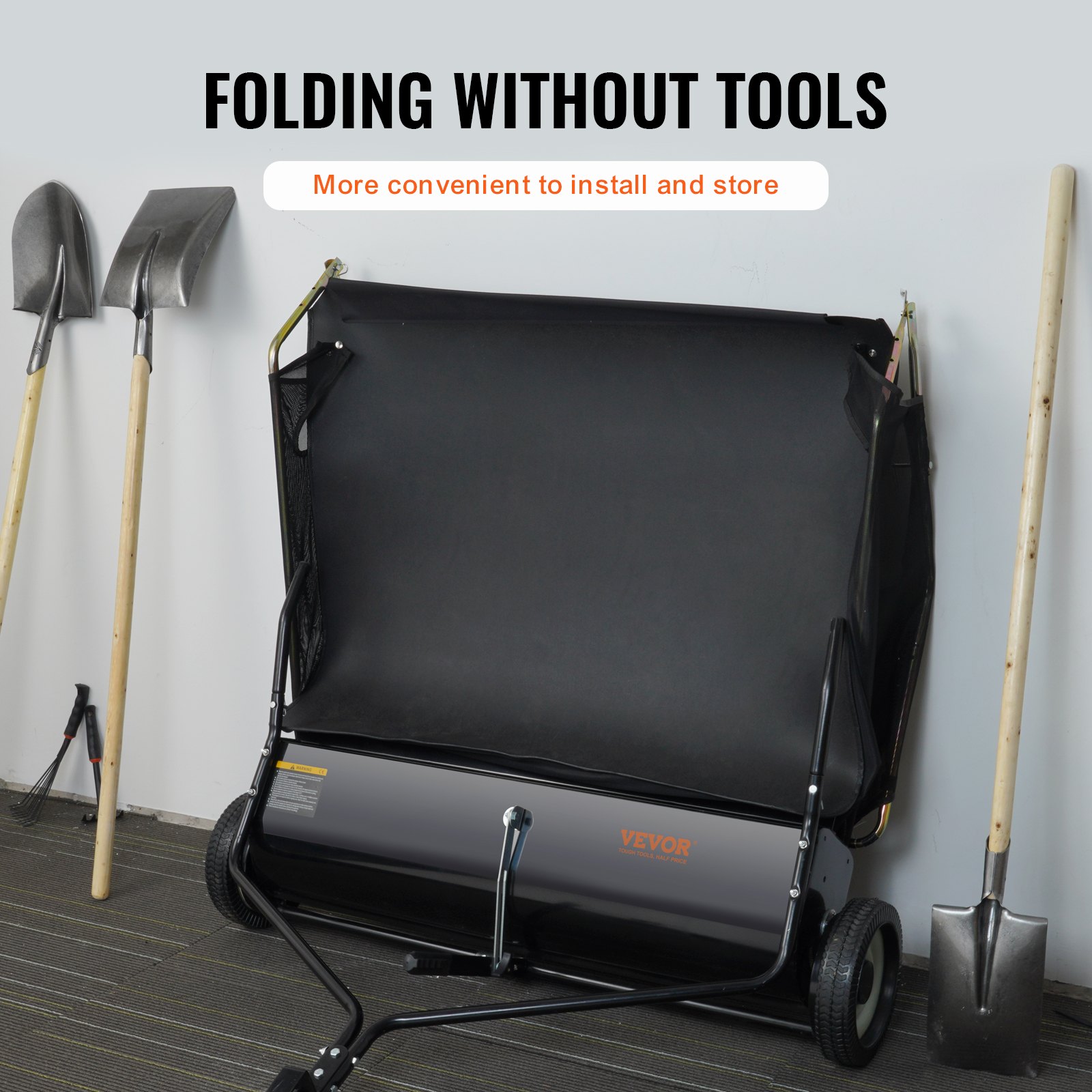 VEVOR Barredora de césped, 48.5", 26 pies cúbicos, barredora de remolque detrás del patio, diseño de cuerda de descarga y resistente, duradero de usar, recolector de hojas y césped con altura de barrido ajustable para recoger escombros y césped