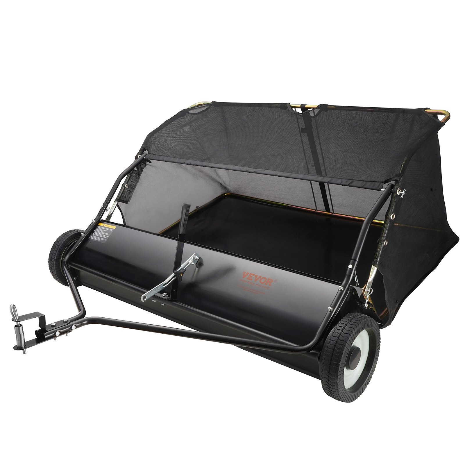 VEVOR Barredora de césped, 48.5", 26 pies cúbicos, barredora de remolque detrás del patio, diseño de cuerda de descarga y resistente, duradero de usar, recolector de hojas y césped con altura de barrido ajustable para recoger escombros y césped