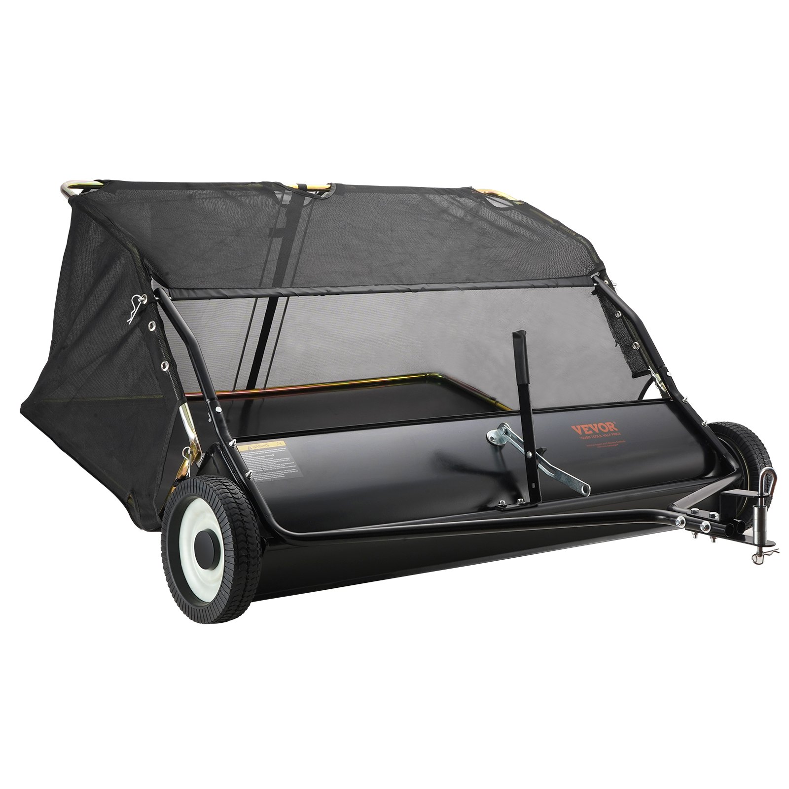 VEVOR Barredora de césped, 48.5", 26 pies cúbicos, barredora de remolque detrás del patio, diseño de cuerda de descarga y resistente, duradero de usar, recolector de hojas y césped con altura de barrido ajustable para recoger escombros y césped