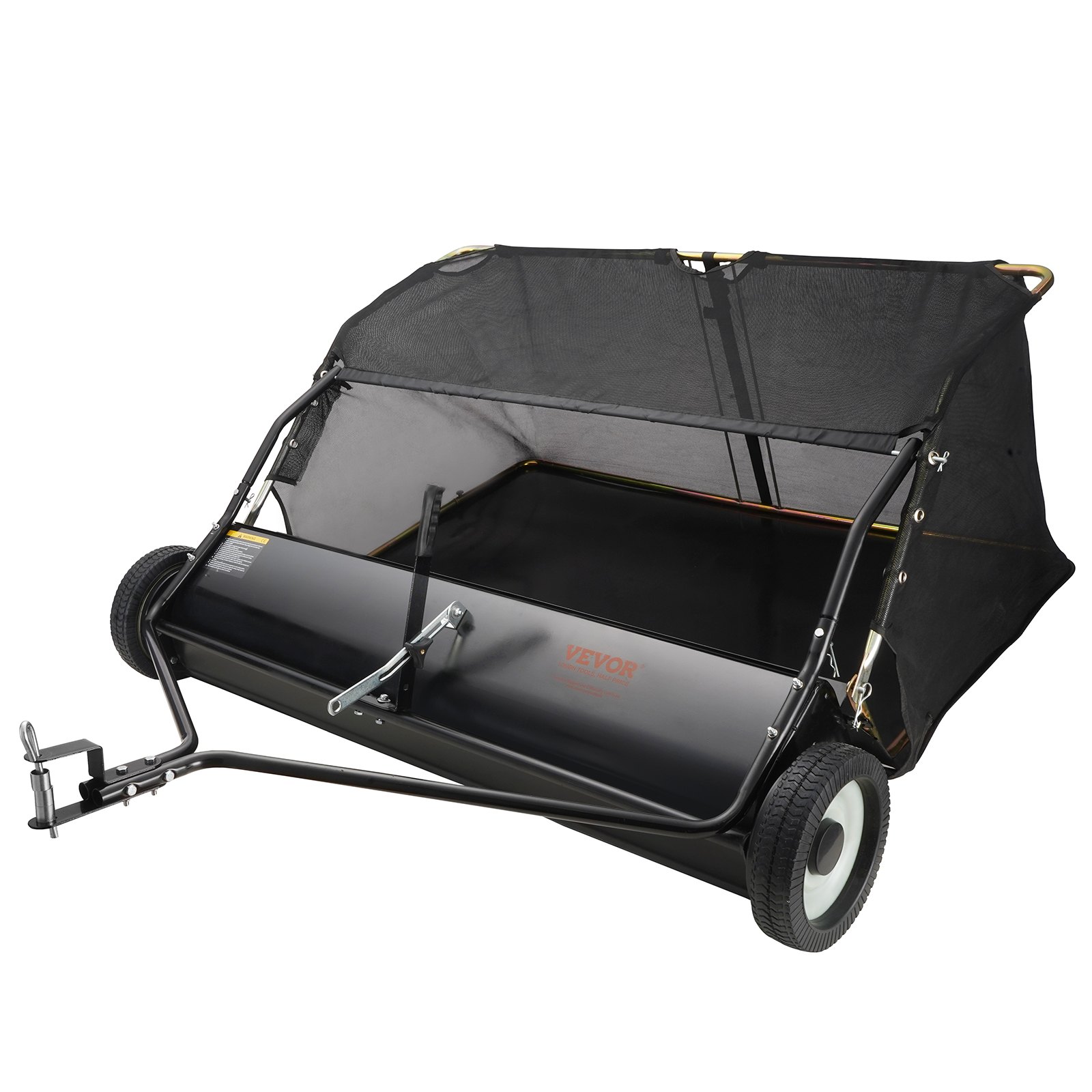 VEVOR Barredora de césped, 48.5", 26 pies cúbicos, barredora de remolque detrás del patio, diseño de cuerda de descarga y resistente, duradero de usar, recolector de hojas y césped con altura de barrido ajustable para recoger escombros y césped