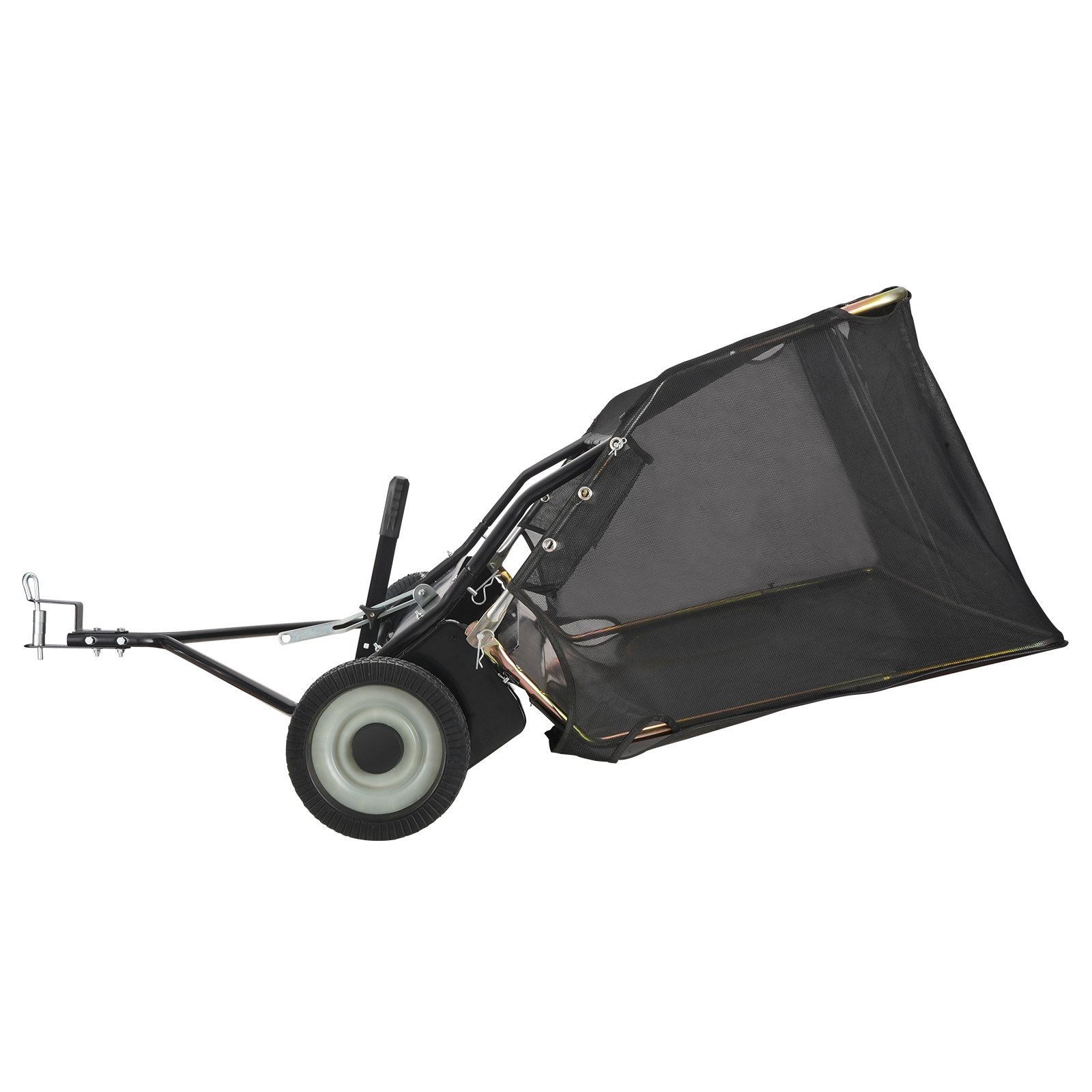 VEVOR Barredora de césped, 48.5", 26 pies cúbicos, barredora de remolque detrás del patio, diseño de cuerda de descarga y resistente, duradero de usar, recolector de hojas y césped con altura de barrido ajustable para recoger escombros y césped