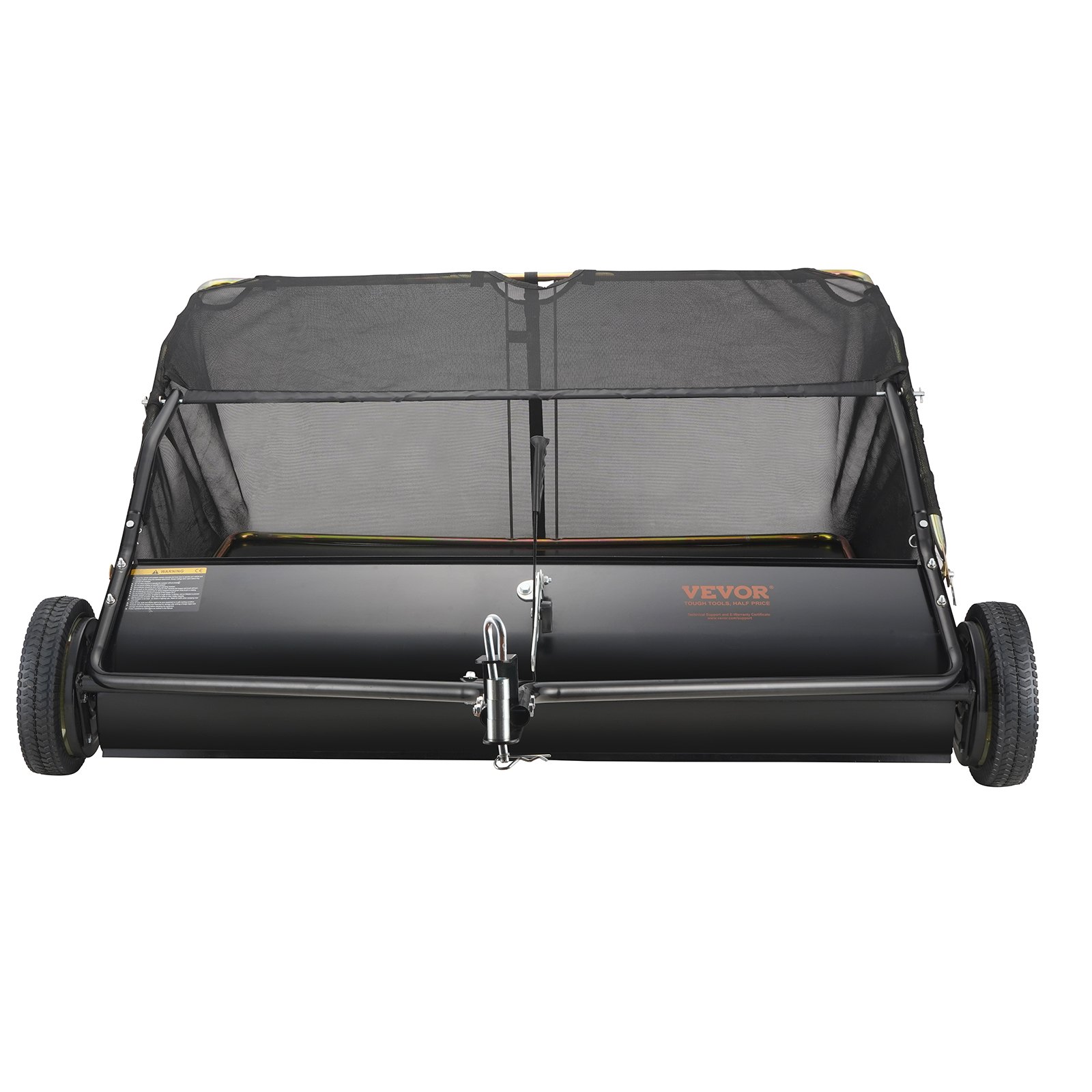 VEVOR Barredora de césped, 48.5", 26 pies cúbicos, barredora de remolque detrás del patio, diseño de cuerda de descarga y resistente, duradero de usar, recolector de hojas y césped con altura de barrido ajustable para recoger escombros y césped