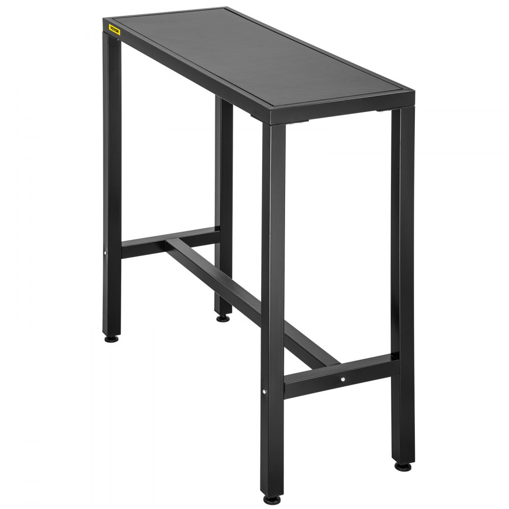 Mesa de bar para exterior VEVOR negra con un elegante diseño rectangular y un marco de metal resistente.