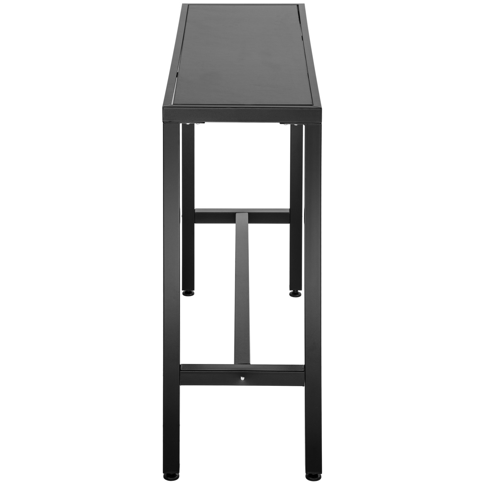 Mesa de bar para exterior VEVOR con estructura de metal negro sólido y tablero estrecho y elegante.